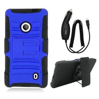 NOKIA LUMIA 521 BLUE BLACK HYBRID KICKSTAND COVER BELT CLIP HOLSTER CASE + FREE CAR CHARGER from [ACCESSORY ARENA] Cell Phones & Accessories