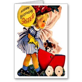 Little Sister and Puppy   Retro Happy Birthday Card