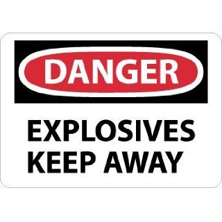NMC D522PB OSHA Sign, Legend "DANGER   EXPLOSIVES KEEP AWAY", 14" Length x 10" Height, Pressure Sensitive Vinyl, Black/Red on White Industrial Warning Signs