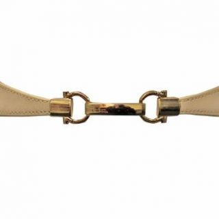 Luxury Divas Ivory Skinny Elastic Stretch Cinch Waist Gold Tone Buckle Belt Apparel Belts