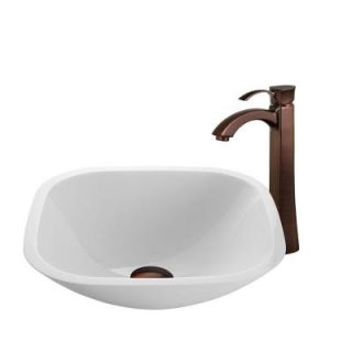 Vigo Square Shaped Phoenix Stone Glass Vessel Sink in White with Faucet in Oil Rubbed Bronze VGT204