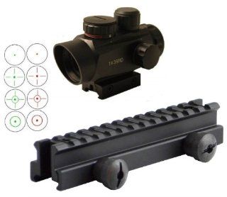 Ultimate Arms Gear QD Tactical 1" Weaver Picatinny High See Thru Stanag Riser Mount For AR15 M4 Flattop Rifle Scope + CQB 1x35 4 Multi Reticle Dual Red / Green Illuminated Reflex Sight With Sunshade Integral Weaver Picatinny Mount Base   Combo Combina