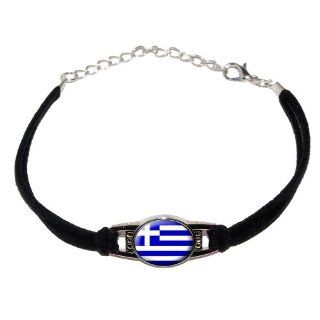 Greece Greek Flag   Novelty Suede Leather Metal Bracelet   Black   Sports Fan Bracelets