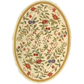 Hand hooked Garden Ivory Wool Rug (4'6 x 6'6 Oval) Safavieh Round/Oval/Square