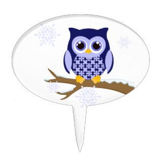 Blue winter owl cake pick