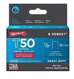 Arrow 508SS1 Genuine T50 1/2 Stainless Staples, 1, 000 Pack   Construction Staples  