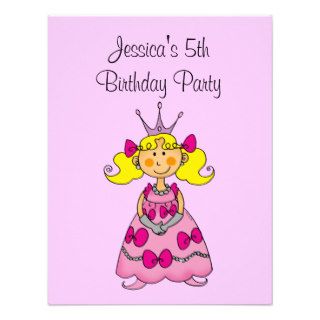 Pink princess 5th birthday party personalized invitation