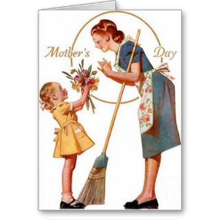 Retro Daughter Giving Mom Roses Mother's Day Card