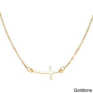 Alexa Starr Goldtone and Silvertone Curved Sideways Cross Necklace Alexa Starr Fashion Necklaces