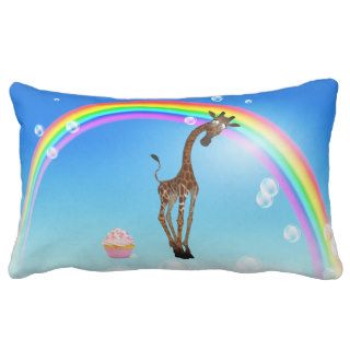 Funny Whimsical Giraffe, Cupcake & Rainbow Throw Pillows