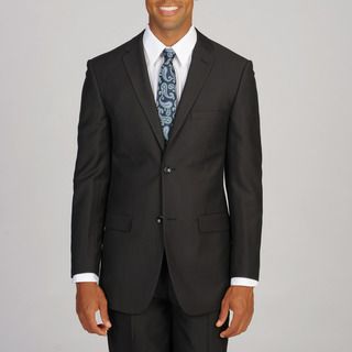 Caravelli Men's Slim Super 150 Pinstripe Black Suit Suits