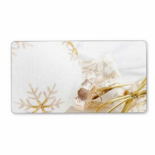 Christmas Ornaments Fancy Gold White Glitter Shipping Label