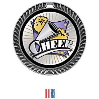Awards Crest Custom Cheer Medal Xtreme M 8650CH SILVER MEDAL/AMERICAN FLAG NECK RIBBON 2.5 CREST/INSERT XTREME  Soccer Equipment  Sports & Outdoors