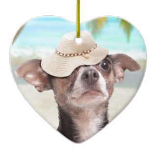 Tropical chihuahua on vacation christmas ornaments