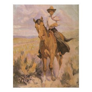 Woman on Horse by Dunton, Vintage Cowgirl Cowboy Poster