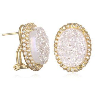 White Drusy Omega Back Earring in Gold Plate CHELINE Jewelry