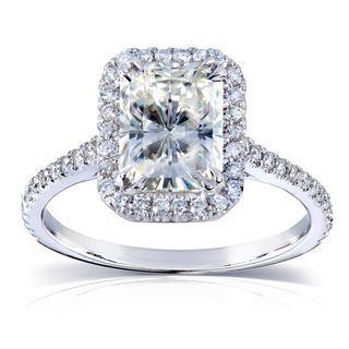 14k White Gold Radiant cut Moissanite and 1/4ct TDW Diamond Engagement Ring (G H, I1 I2) Annello Women's Moissanite Rings