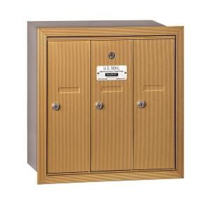Salsbury Industries 3500 Series Brass Recessed Mounted Private Vertical Mailbox with 3 Doors 3503BRP