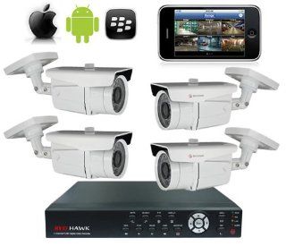 Red Hawk Surveillance System   4 Bullet Cameras & 4 Channel DVR w/Cables and 500GB Hard Drive  Complete Surveillance Systems  Camera & Photo