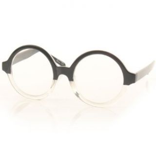 Unisex Big Circle Round Reading Glasses Eyeglasses Clear Lens Black Clear +2.25 Clothing