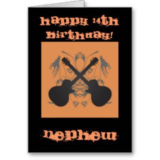 Happy 14th Birthday Nephew, crossed guitars Cards