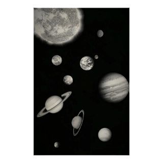 Black and White Solar System in the space Print