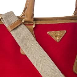 Prada Red Canvas/ Saffiano Leather Tote Bag Prada Designer Handbags