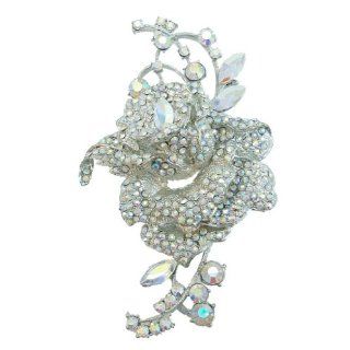 4.7 Inch Bridal Silver Tone Vine Leaf Rose Brooch Clear AB Austrian Crystal A06920 1 Jewelry