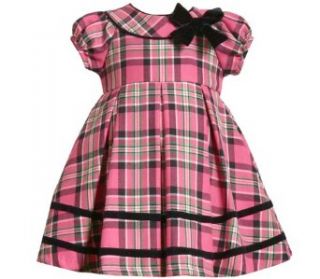 Bonnie Jean Baby/Infant 12M 24M FUCHSIA PINK BLACK PLAID PLEAT FRONT BOW SHOULDER Special Occasion Wedding Flower Girl Party Dress 24M BNJ 2958B B12958 Clothing