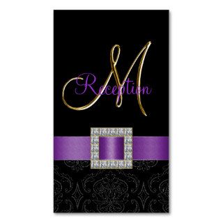Purple Black Damask Gold Initial Wedding Reception Business Card Template