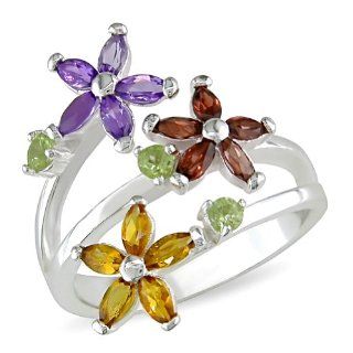 Sterling Silver Garnet and Citrine Flower Ring Jewelry