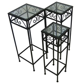 Black Iron/ Glass Nesting Tall Tables (Set of 3) Pangaea Home & Garden Coffee & Side Tables