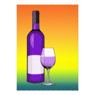 halftone comic wine glass and bottle announcements