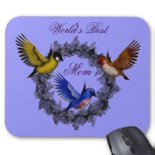 World's Best Mom Birds Flower Wreath Mousepad