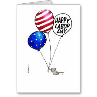 Labor Day   Flying mouse with balloons. Greeting Card