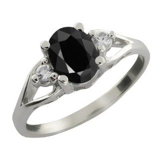 1.70 Ct Oval Black Sapphire White Sapphire Sterling Silver Ring Jewelry