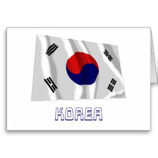 South Korea Waving Flag with Name Greeting Cards