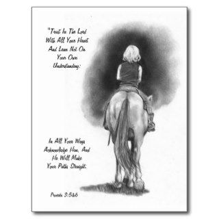 Girl On Horse, Pencil Art Bible Verse Proverbs Postcards