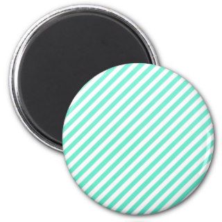 Mint Green And White Oblique Stripes Fridge Magnets