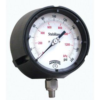 Winters PPC Series StabiliZR Phenolic Pressure Gauge with Safety Blowout Back, 30"Hg 0 100 psi, 4 1/2" Dial Display, +/ 0.5% Accuracy, 1/4" NPT Bottom Mount Industrial Pressure Gauges