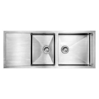 Whitehaus Undermount Stainless Steel 51 1/2x21x8 0 Hole Double Bowl Kitchen Sink in Brushed Stainless Steel WHNCMD5221 BSS