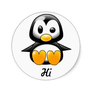 cute kawaii style penguin says hi round sticker