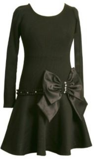 Bonnie Jean Girls 7 16 Drop Waist Black Dress With Ribbon Trim,Black,7 Clothing