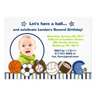 Play Ball Sports Custom Photo Birthday Invitations
