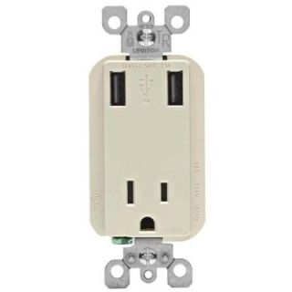 Leviton 15 Amp Tamper Resistant Combo Outlet and USB Charger   Light Almond R08 T5630 00T