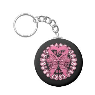 Butterfly Heart Ribbon   Breast Cancer Key Chains