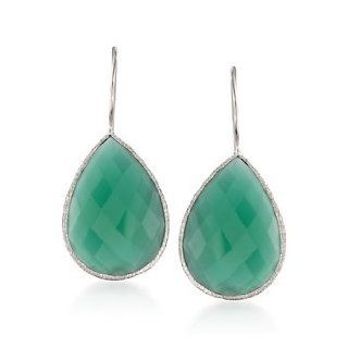 Green Agate Drop Earrings in Sterling Silver Jewelry