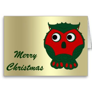 Christmas Green Red Cartoon Owl Merry Christmas Card