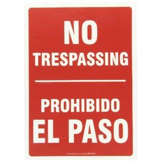 Accuform Signs SBMATR539VS Adhesive Vinyl Spanish Bilingual Sign, Legend "NO TRESPASSING/PROHIBIDO EL PASO", 14" Length x 10" Width x 0.004" Thickness, White on Red Industrial Warning Signs