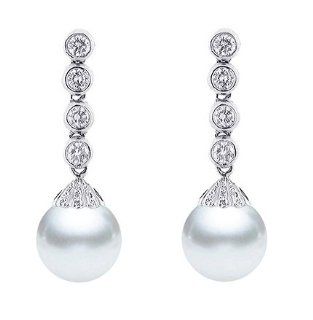PremiumPearl 10 11mm AAA Quality South Sea Pearl Earrings 18k White Gold Jewelry